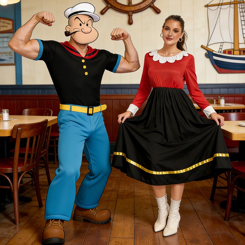 Anime Cosplay Couple - Neues Karnevals-Cosplay-Kostüm Paar Klassische Cartoon-Popeye-Anzüge Retro-Themenparty