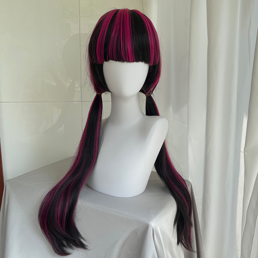 Cosplay Anime Black Hair - Hochwertige Film-Draculaura Cosplay-Perücke Lange Gerade Schwarze